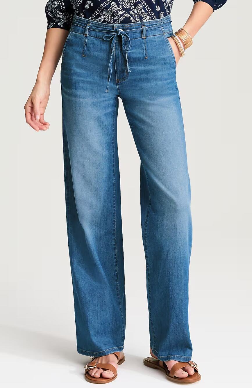 J. Jill Tie Waist Wide Leg Jeans Lightweight Denim 14P